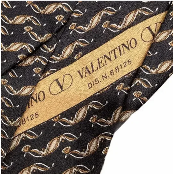 Valentino Cravatte Tie Mens Black Gold Abstract‎ Pattern Made in Italy Designer - Picture 3 of 7